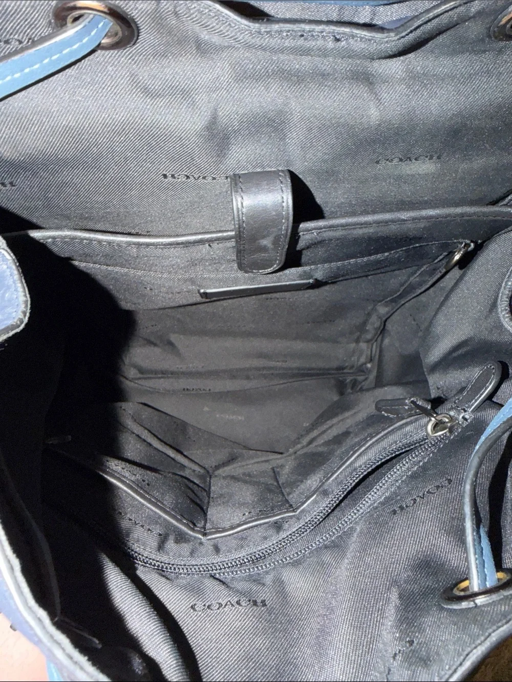 Coach Men’s Blue Leather & Signature Canvas Flap Backpack